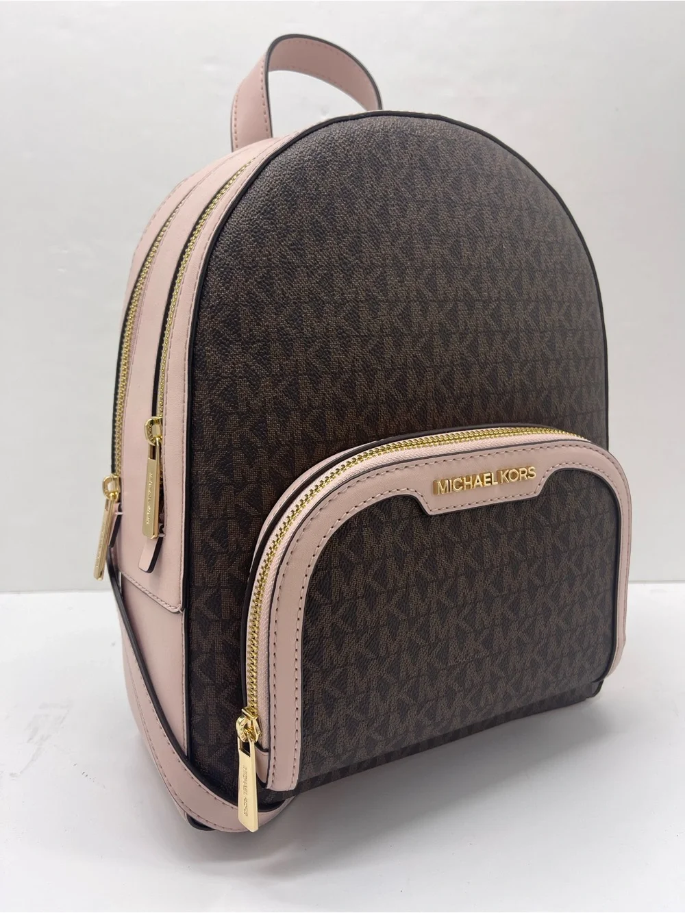 Michael Kors Jaycee Medium Zip Pocket Logo Backpack Powder Blush NWT
